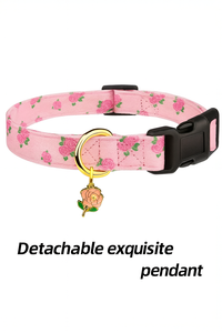 Fabriek Groothandel Reflecterende Zachte Polyester & Katoenen Gesp Hond & Kat Kraag Met Snelle Release Anti-Verloren Roze Bloemen Print - Product Image 2