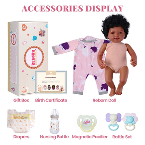 Poupées reborn Babeside 17 pouces Mia, bébés <span class=keywords><strong>afro</strong></span>-américains, cheveux <span class=keywords><strong>afro</strong></span> courts, <span class=keywords><strong>tête</strong></span> et membres en vinyle souple, corps en tissu, vente en gros OEM ODM - Product Image 5