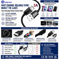 Câble USB-A vers USB-C LUNG KAY 3A, 6 pieds, en nylon tressé durable, charge rapide, synchronisation des données 480 Mbps pour téléphones mobiles, ordinateurs portables