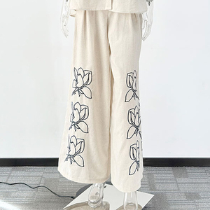 Enyami bohémien Casual oversize Casual ricamato floreale <span class=keywords><strong>pantaloni</strong></span> lunghi larghi <span class=keywords><strong>Palazzo</strong></span> plissettati donna <span class=keywords><strong>pantaloni</strong></span> - Product Image 5