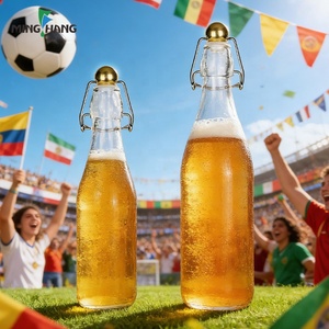 Botella de Vidrio Vacía con Tapa Abatible de Grado Alimenticio para Cerveza, Refrescos, Café, Té, <span class=keywords><strong>Vodka</strong></span>, con Tapa Sellada con Hebilla de Bola Dorada - Product Image 4