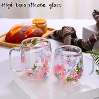 Gobelet en verre à double paroi transparent personnalisé de 350 ml en borosilicate de haute qualité avec fleur séchée