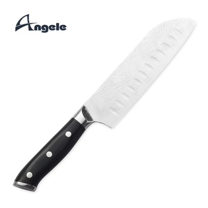 Couteau Santoku <span class=keywords><strong>haut</strong></span> <span class=keywords><strong>de</strong></span> <span class=keywords><strong>gamme</strong></span> <span class=keywords><strong>de</strong></span> 7 pouces en acier 440C, lame japonaise ultra-affûtée antiadhésive, manche en bois <span class=keywords><strong>de</strong></span> Pakka ambidextre, prise en main confortable - Product Image 5