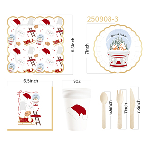 DAMAI Customized Christmas Party Tableware <b>Set</b> with Red Hat House Crystal Balls Patters Disposable Paper Plates Cups Napkins - Product Image 4