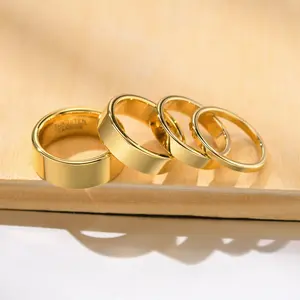 Poya anéis de tungstênio de ouro, simples, plana, 2mm, 4mm, 6mm, 8mm, para casamento masculino e feminino