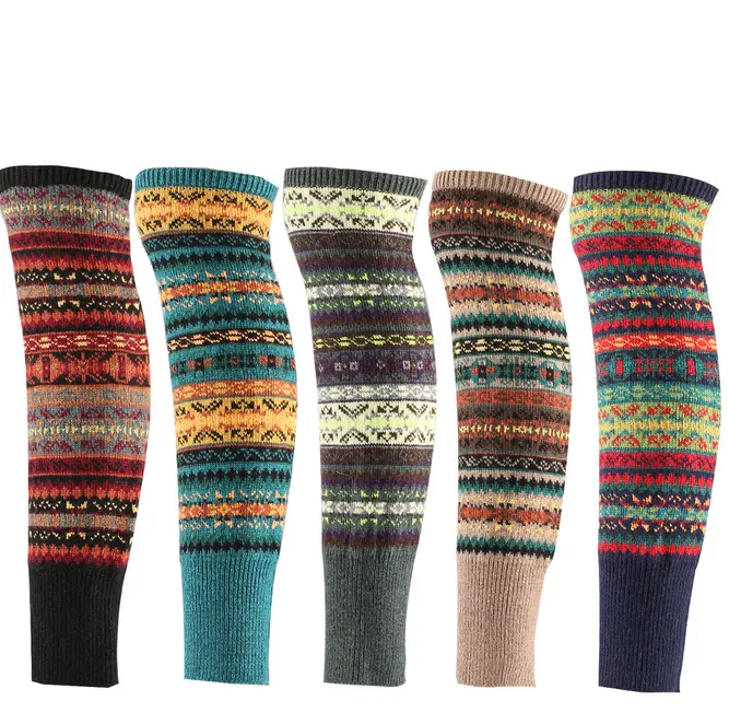 Plain Over Knee High Leg Stockings Female Bohemia Style Long Socks Winter Knit Socks Thigh High Over The Knee Socks