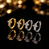Boucles d'oreilles créoles personnalisées en argent sterling 925 micro-pavées de zircons, design cercle croisé tendance, plaqué or, bijoux pour mariage et soirée