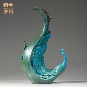 <b>Copper</b> Art Workshop Peacock <b>Vase</b> <b>Copper</b> Metal Handmade Ornament Tabletop Decoration Living Room Entrance Hall Decor - Product Image 2