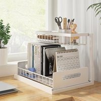CF Armoire coulissante en acier allié à 2 niveaux Évier coulissant Salle de bain Sous l'évier Rangement Cuisine Organisateur Salle de bain Étagère de rangement