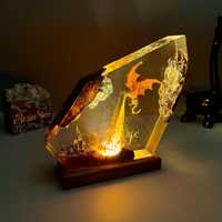Lampe de table en résine époxy Dragon de Feu moderne, faite à la main, éco-responsable, personnalisée, petite, avec port USB et LED à intensité variable, certifiée HFBH