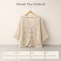 Cardigan en crochet ouvert sur le devant personnalisé OEM ODM pour femme – Idéal pour le bureau, les sorties, la plage – Léger, tricoté, pour l'été et les superpositions
