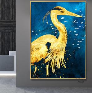 Pintura Moderna en Vidrio con Impresión UV Personalizada, Arte de Pared de Animales, <span class=keywords><strong>Grus</strong></span> Japonensis, Pinturas de Porcelana de Cristal con Marco de Metal - Product Image 3