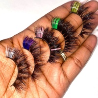 Cils en vison colorés pour fête de Noël, vente en gros, rouge, 10 paires, 2T 3T, doux pour les cils en éventail, bande en coton noir