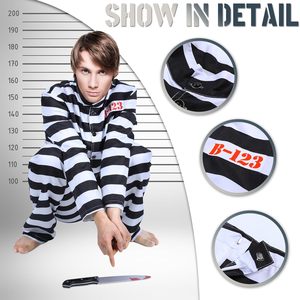Disfraz de Prisionero SINSEN para Hombre y Mujer, Traje de Recluso a Rayas Blancas y Negras, Disfraz de Cosplay, Talla L - Product Image 5