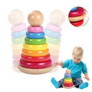 2023 Popular juego de apilamiento de madera Rainbow Stacker Blocks juguetes Montessori juguete de apilamiento educativo Rainbow Tower juguetes niños rompecabezas