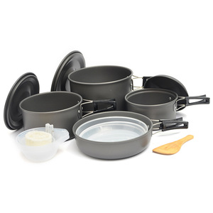 Juego de utensilios de cocina portátiles para exteriores Ds 500 de aluminio antiadherente para 5 personas, con estufa y sartenes con tapas, juego de sartenes para freír. - Product Image 1