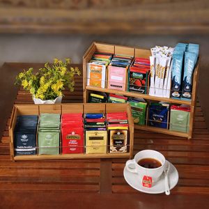 Caja de almacenamiento de madera para bolsitas de té y café, estante de varios niveles para refrigerios y dulces, estante de bambú - Product Image 1