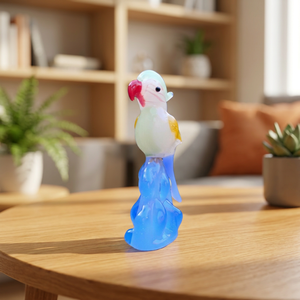 Figurine de perroquet en verre artisanal, sculpture animale en cristal bleu, décoration de table, design contemporain, décoration de salon, 1 pièce - Product Image 2