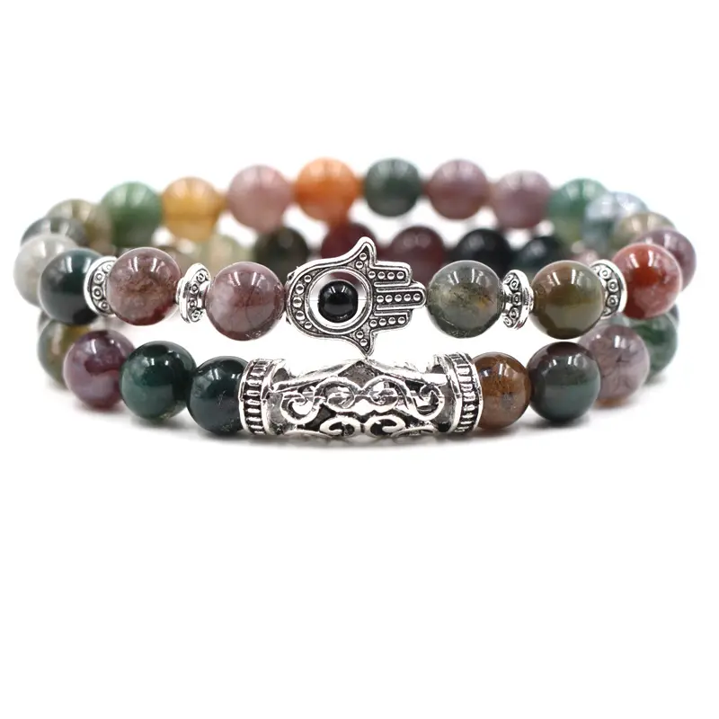 Best Selling Fashion Jewelry Set Indian Agate Stone Lion Fatima Head Buddha Men And Women Beads bracelet