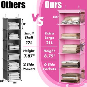 5 <b>Shelf</b> Hanging Closet Organizer Pink Fabric Clothing Storage Bedroom <b>Hook</b> Type 33x15x85cm - Product Image 4