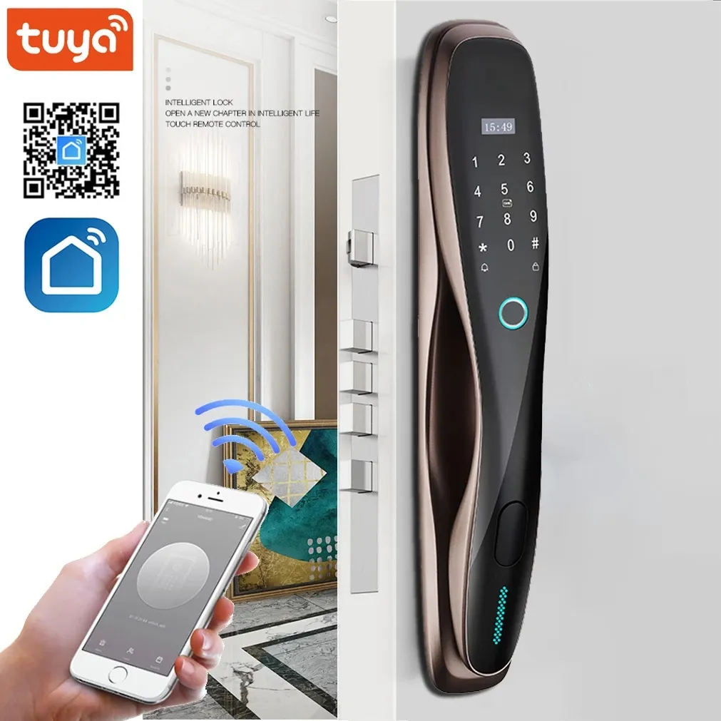 มาใหม่ Tuya APP ล็อคลายนิ้วมือดิจิตอล Wifi ล็อคเข้ากันได้กับระบบสมาร์ทที่บ้านอลูมิเนียม