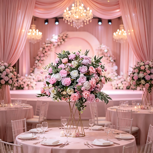 ของตกแต่งงานแต่งงานสุดหรูหรา สวนกลางแจ้ง ดอกกุหลาบสีชมพูประดับโต๊ะ  ดอกไม้ประดิษฐ์พลาสติกทรงกลม GreenLife - Product Image 1