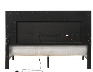 Grey and White Adjustable <b>Convertible</b> Modern Queen <b>Bed</b> with LED Light Padded Headboard Storage <b>Bed</b> Apartment-Friendly - Product Image 5