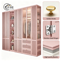 Grande armoire-penderie en bois massif de style français rose avec coiffeuse pour chambre de fille, mobilier de maison