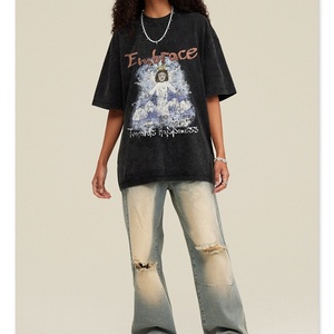 Wholesale 100% Cotton <b>Blank</b> Vintage Oversized Eco-Friendly Tshirt 240g Heavy <b>Weight</b> Custom 3D Logo Women Digital Printing Tee - Product Image 4