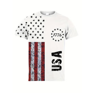 세련된 디자인 남성 패션 승화 티셔츠 사용자 정의 상의 캐주얼 대형 의류 미국 국기 패턴 미국 남성 티셔츠 - Product Image 6
