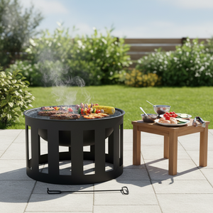 Brasero portable d'extérieur avec écran anti-étincelles, en fer robuste, pour brûler du bois, idéal pour la terrasse, le camping, les barbecues et les feux de camp - Product Image 2