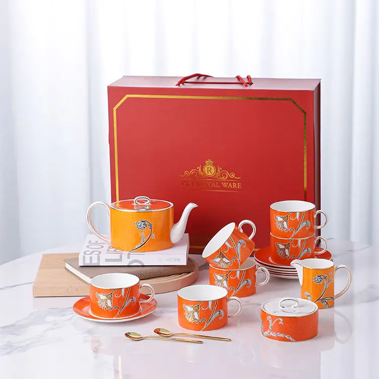 PITO Horeca Gift Box Packing 15pcs Arabic Style fine bone china Drinkware custom decal coffee tea sets