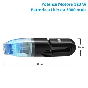 Aspirateur de voiture sans fil portable 29x8 cm 120 watts mini avec adaptateurs inclus pour utilisation en voiture - Product Image 2