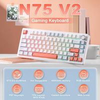 Teclado Mecánico OEM ODM N75 V2, Teclado Inalámbrico para Juegos de 2.4GHz y Bluetooth, Diseño de 75 Teclas con Perilla, Teclado Bluetooth Trimodal, Color Crema