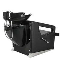 Chaise de lavage de cheveux moderne et confortable avec lavabo en céramique réglable, en cuir PVC, équipement de salon de coiffure et de beauté