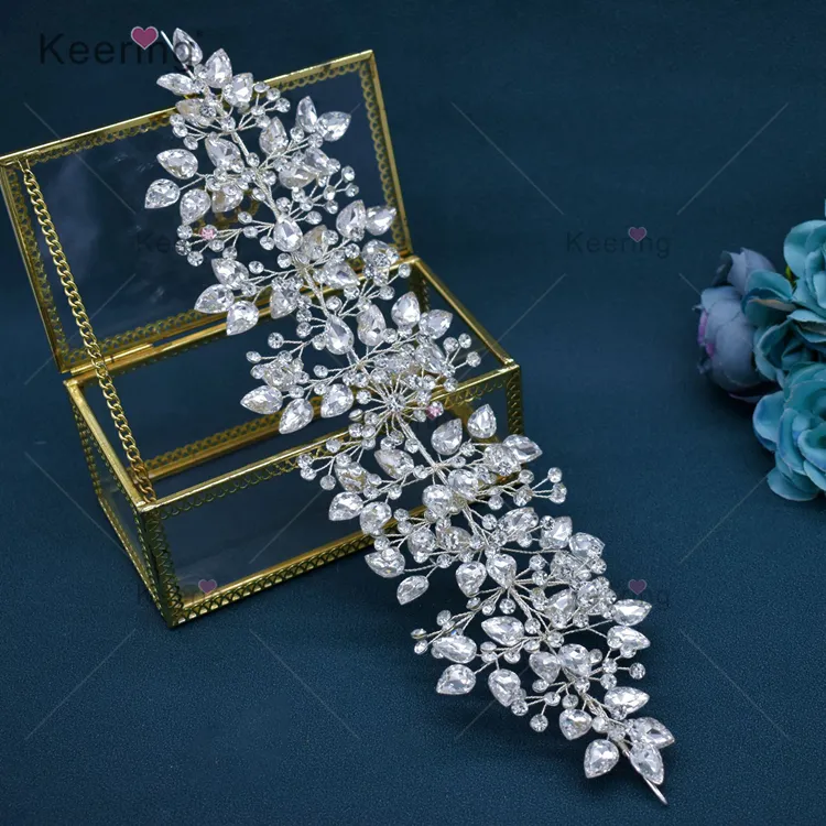 New WHD-074 Keering 2024 Wholesale 3D Handmade Crystal Patch Applique Custom Rhinestone Bridal Headpiece For Dress