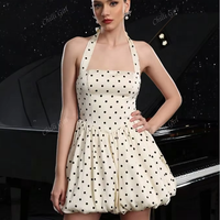 Robe courte en satin plissé à pois D&M Fashion pour femmes, robe courte sexy dos nu pour soirée en club