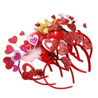 Bandeau en forme de cœur rouge pour la Saint-Valentin, accessoire pour cheveux, décoration de fête de mariage, plume, paillettes, pince à cheveux en plastique