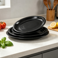 Assiettes ovales noires jetables en plastique de qualité alimentaire pour fêtes, mariages, anniversaires, pique-niques et banquets – Vente en gros