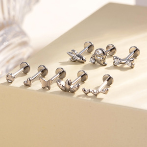 Labret en Titane G23 16G à filetage interne avec Zircon Cubique (CZ) motif <span class=keywords><strong>Smiley</strong></span> Ghost Flame, boucle d'oreille mignonne pour cartilage, style Y2K, pour Hélix et Tragus, bijoux corporels du fabricant - Product Image 4
