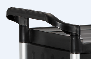 Khách sạn cung cấp đa mục đích <span class=keywords><strong>3</strong></span> Tier đen cán tiện ích khách sạn xe đẩy làm sạch giỏ hàng dịch vụ phòng xe đẩy với cửa - Product Image 2