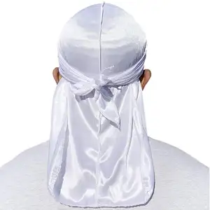 Ucuz yeni ürünler toptan yüksek kalite Unisex saten Durag ipek tasarımcı korsan şapkalar uzun kuyruk saç yumuşak gerilebilir Du Rag
