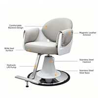 Fauteuil de Barbier Hydraulique Moderne en Acier Inoxydable, Chaise de Coiffure Professionnelle à Hauteur Réglable pour Salon