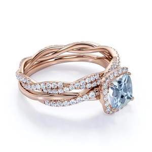 แหวนเงินแท้ 925 ประดับอะความารีนและเพทาย 1.75 กะรัต ดีไซน์รัศมี แหวนหมั้นหรูหราประดับอะความารีนสีน้ำเงินและเพทาย - Product Image 6