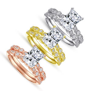 Bague de mariage pour femme 925, coupe Radine, ensemble deux-en-un, tendance, rectangulaire, géométrique, argent, cuivre, or 18 carats, coupe princesse - Product Image 5