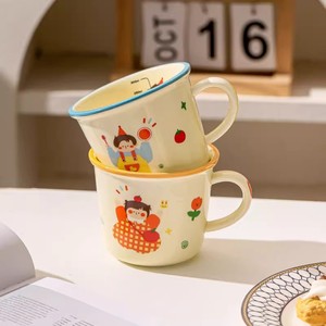Taza de Cerámica con Diseño de Niña de Dibujos Animados, con Asa, para Niños y Estudiantes, Primavera 2025, Regreso a Clases, Colores Amarillo, Rosa y Azul - Product Image 4
