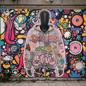 Acid Wash Zip Up Embroidery Hoodie With Custom design And Custom Name - Product Image 2
