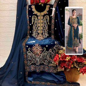 ชุดสูทกำมะหยี่สำหรับงานปักผ้ากำมะหยี่หนาและชุดชินอนชุดปากีสถาน - Product Image 1