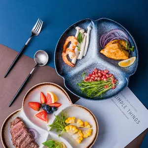 Nampan Hidangan Jepang 3/4 Kompartemen Keramik Piring Makan Malam Terbagi Piring Makan Ringan Buah Nacho Makanan Pembuka Piring Keju