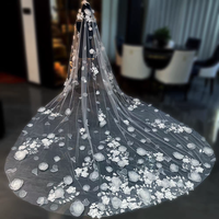 ROMANTIC Luxury 3.5M Long Bridal Handmade Flowers Veil Exquisite Wedding Veils.